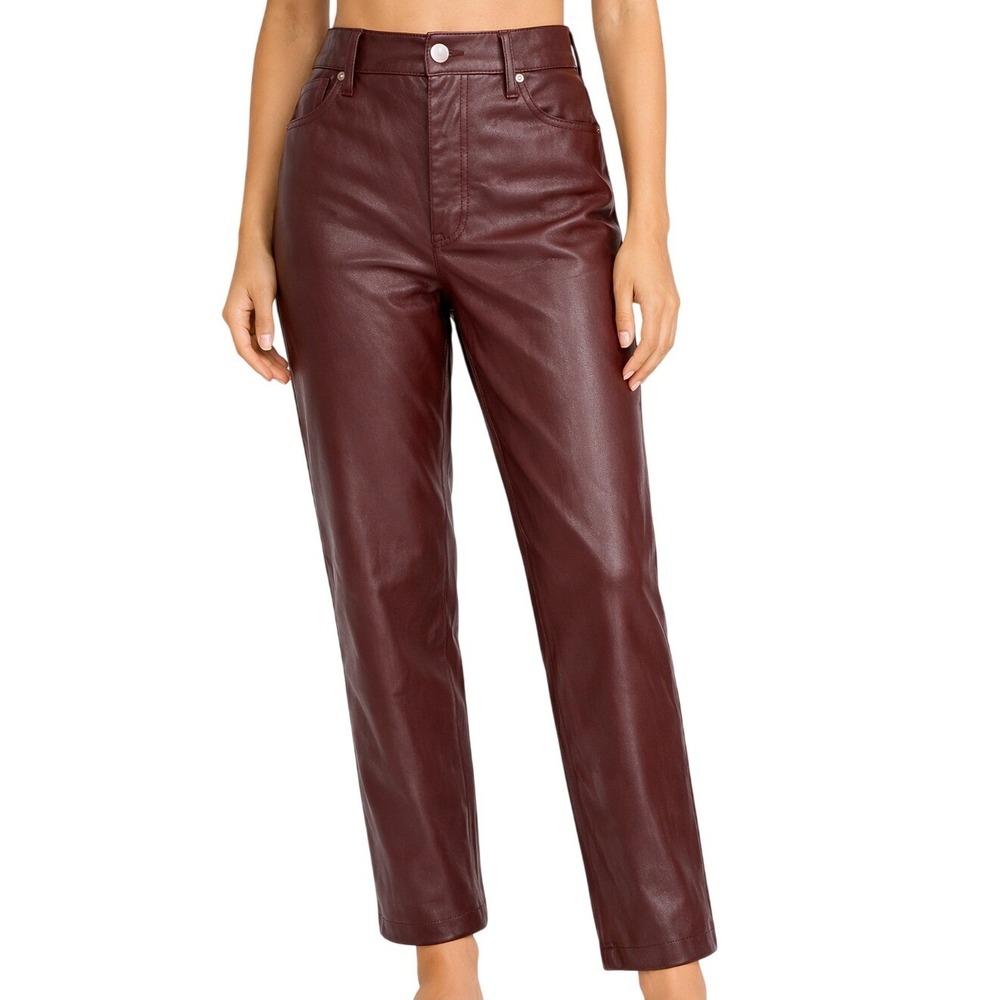 Express 90s Slim Super High Rise Vegan Faux Leather Pants Burgundy Brown 8R